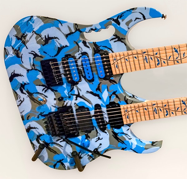 Ibanez Blue Camo Double Neck — custom electric guitar by Guitar Guru LLC