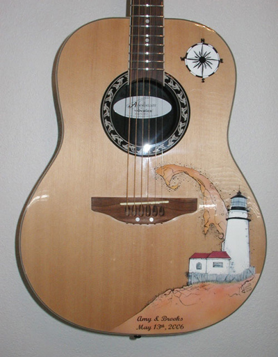 Ovation Lighthouse — Wedding Signatures — custom acoustic guitar by Guitar Guru LLC