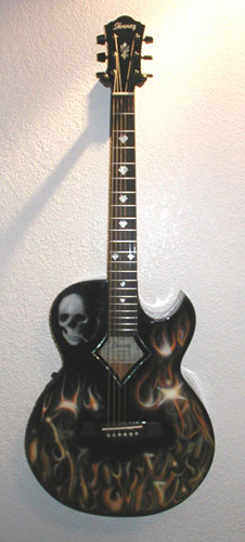 Ibanez Skull with Flames (detail) — custom acoustic guitar by Guitar Guru LLC